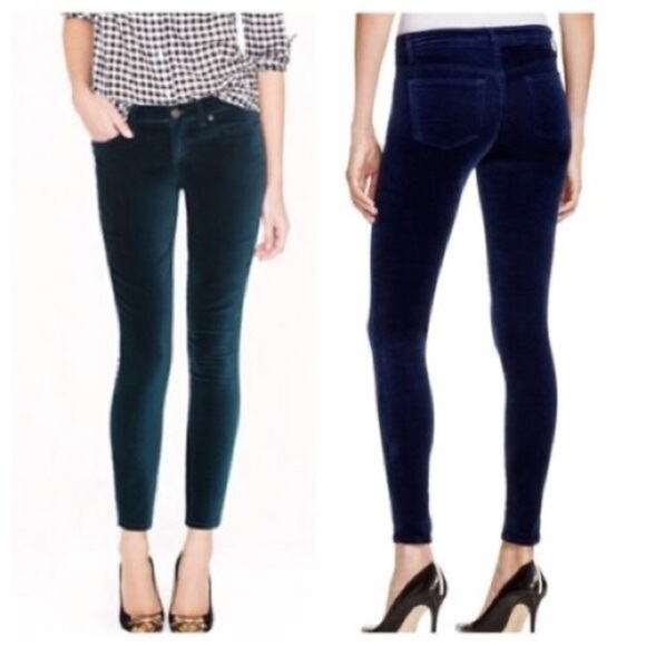 J. Crew blue velvet toothpick pants Sz 28T - Picture 1 of 12